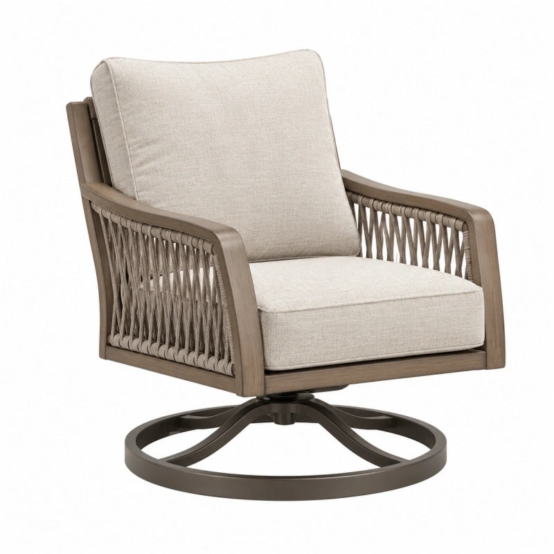 Drehsessel 82 x 78 x 88 cm in Taupe und Braun mit Seilgeflecht für Terrasse