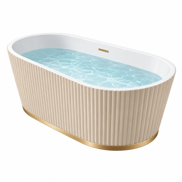Freistehende Badewanne 170 x 80 cm Acryl Weiß Gold gerippte Oberfläche