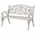 Gartenbank 120 x 60 x 90 cm Metall Weiß mit floralem Vintage-Design