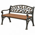 Gartenbank 120 cm Metall Holz Braun Schwarz mit Blattdekor