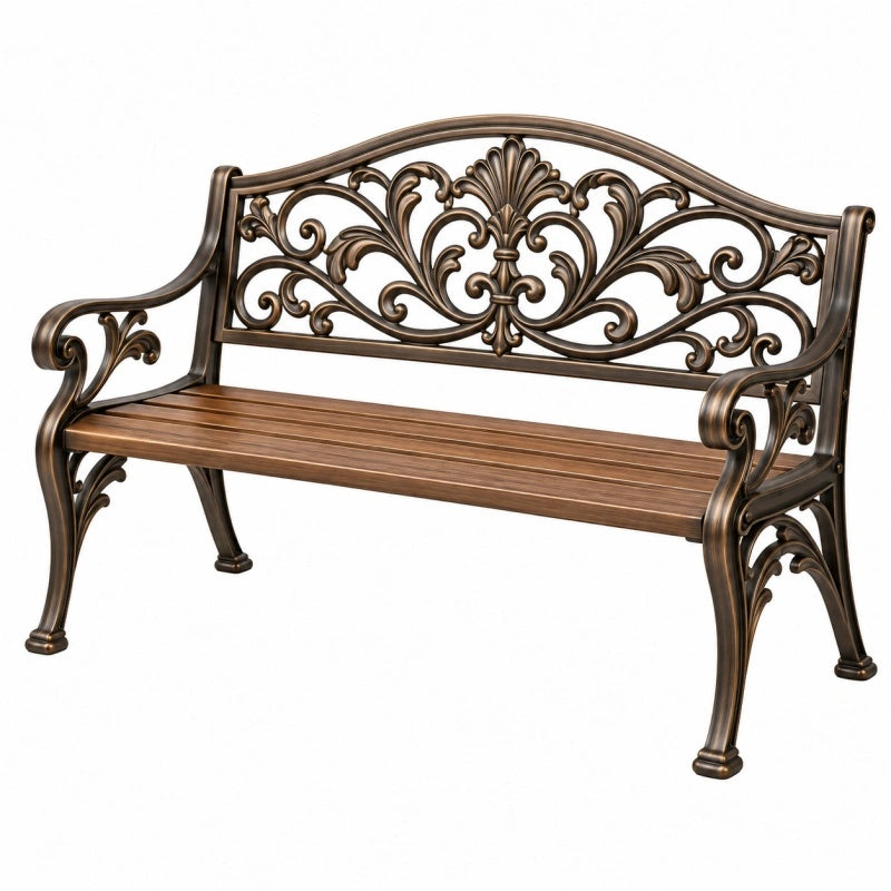 Gartenbank 120 x 60 x 90 cm Metall Bronze mit ornamentaler Rückenlehne