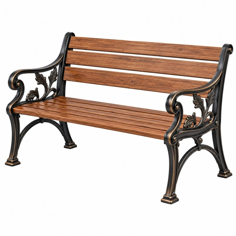 Gartenbank 122 x 62 x 83 cm Holz Metall Braun Schwarz mit Armlehnen