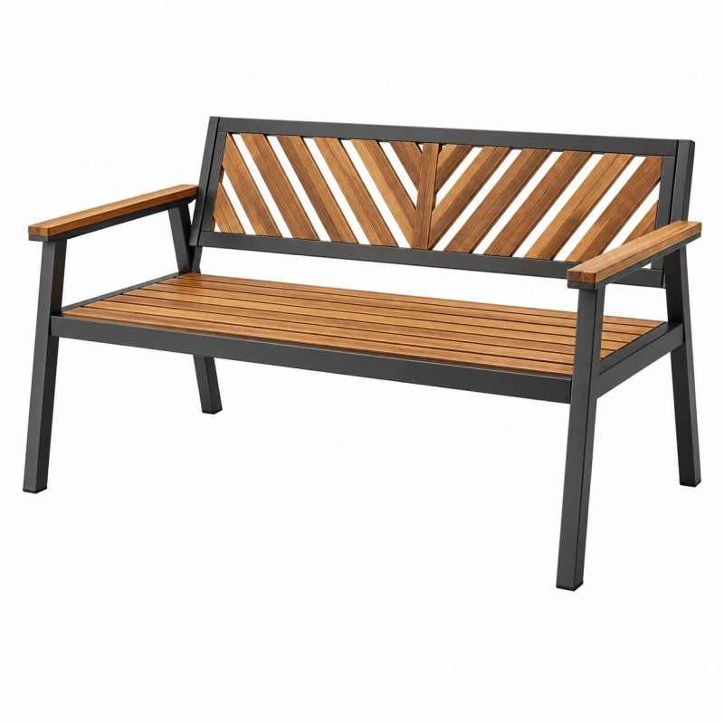 Gartenbank 120 cm Holz und Stahl Braun Schwarz mit Armlehnen