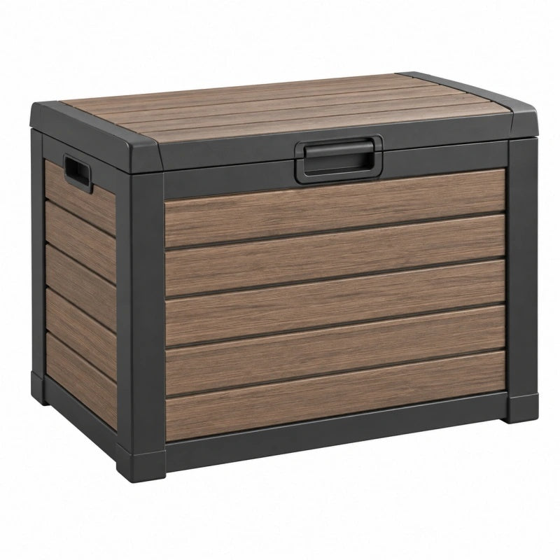 Garten-Aufbewahrungsbox 78 x 54 x 64 cm Kunststoff Braun Anthrazit mit Deckel und Tragegriffen