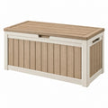 Garten-Aufbewahrungsbox 120 x 60 x 63 cm aus Kunststoff Beige/Braun in Holzoptik mit Sitzfläche