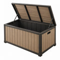 Auflagenbox 120 x 60 x 65 cm WPC Holzoptik Braun mit Stahlrahmen und Klappdeckel