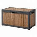Aufbewahrungsbox 120 x 60 x 63 cm Kunststoff Holzoptik Braun Anthrazit mit Deckel für Garten