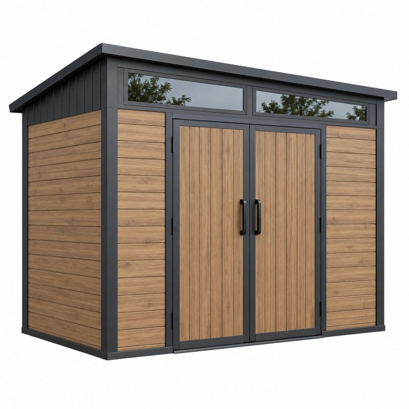 Gartenhaus 200 x 150 x 200 cm in Braun Schwarz mit Holzoptik und Doppeltür
