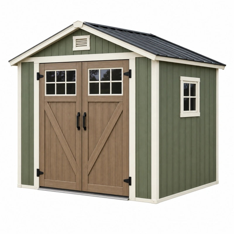 Gartenhaus 213 x 191 x 210 cm Grün Braun Kunststoff mit Doppeltür und Satteldach
