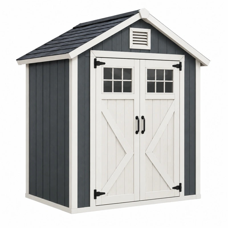 Gartenhaus 180 x 120 x 210 cm Holz Grau Weiß mit Doppeltür