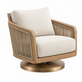Drehsessel 80 x 85 x 82 cm aus Holz Seilgeflecht und Stoff in Beige Naturholz