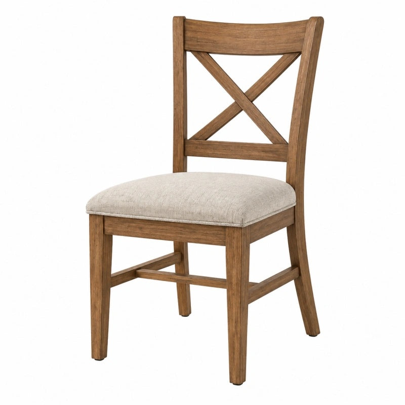 Esszimmerstuhl 45 x 55 x 96 cm Holz Braun-Beige mit gepolsterter Sitzfläche im Landhausstil